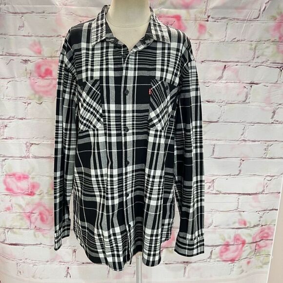 🔥5/25 sale🔥 Levi’s Men’s Button-Down Long Sleeves Black & White Plaid Shirt - Picture 4 of 13